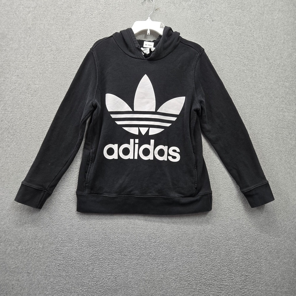 Adidas Women Sweatshirt M Black Graphic Fleece Trefoil Logo Activewear